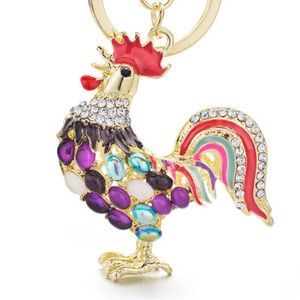 Colorful Crystal and Pearl Rooster Keychain Charm